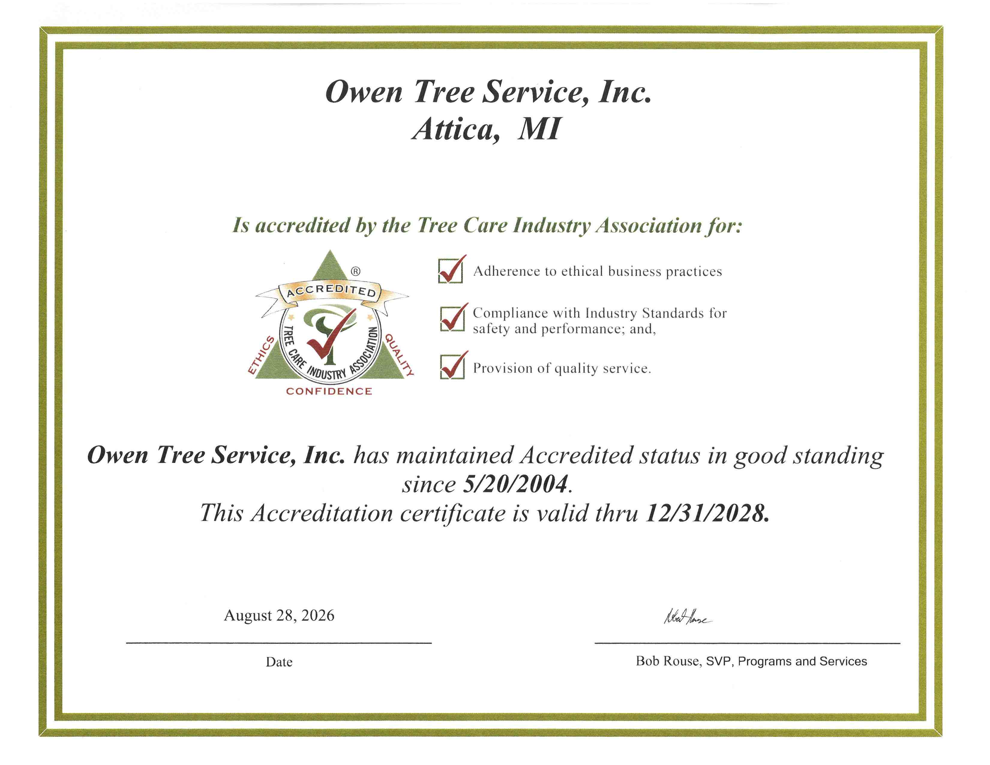 Owen Tree Service has been a TCIA Accredited tree service since 2004