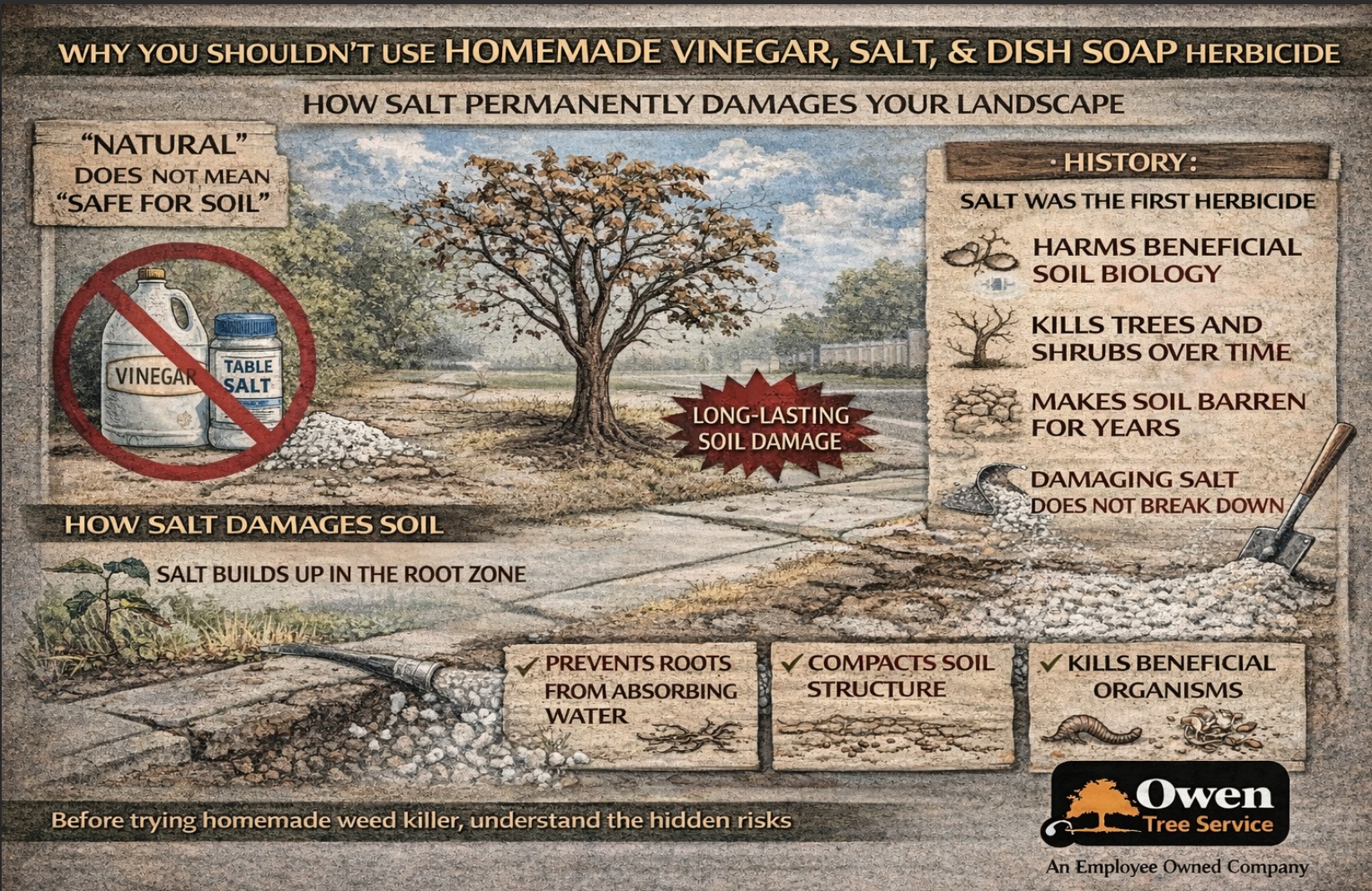 Salt is an extremely harmful ingredient in homemade herbicides. | David Evans, Owen Tree & Lawn Care