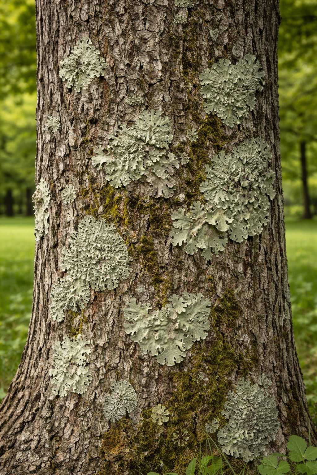 Green lichen growing on the trunk of a tree. | David Evans, Owen Tree Service